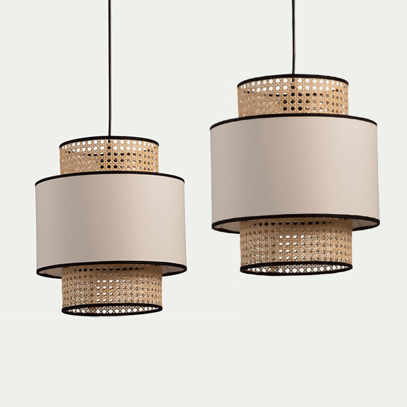 Linen Lampshade Rattan Weaving Pendant Lights