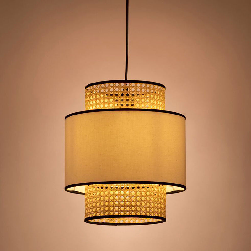 Linen Lampshade Rattan Weaving Pendant Lights