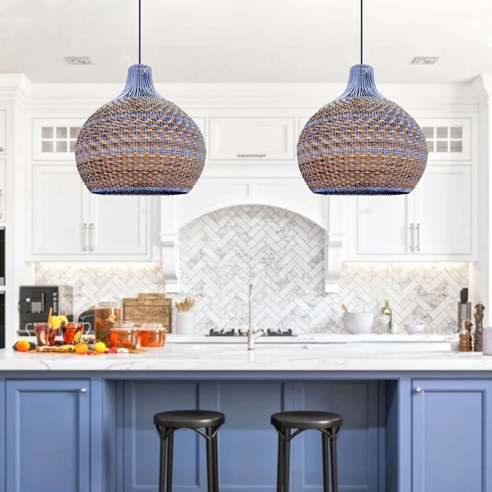 Blue Rattan Dome Pendant Lights