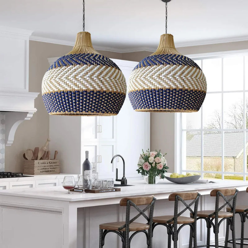 Handwoven Blue White Rattan Pendant Light Design Trends