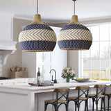Load image into Gallery viewer, Handwoven Blue White Rattan Pendant Light Design Trends