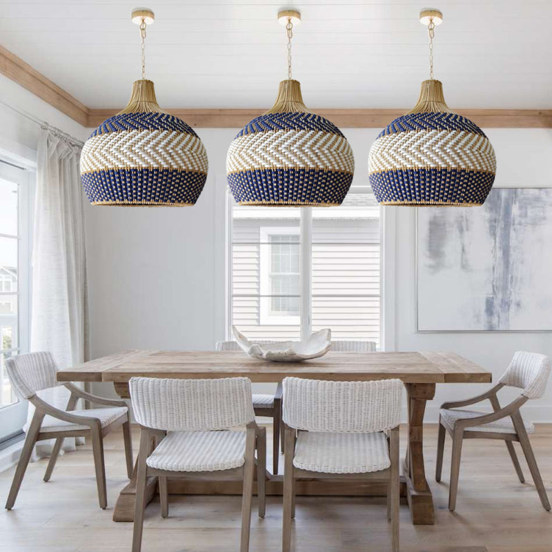 Handwoven Blue White Rattan Pendant Light Design Trends