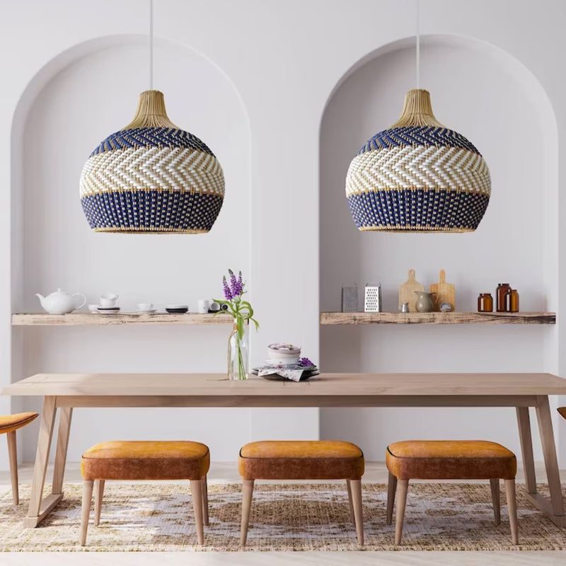 Handwoven Blue White Rattan Pendant Light Design Trends