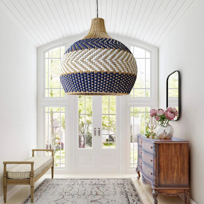 Handwoven Blue White Rattan Pendant Light Design Trends