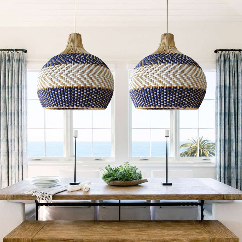 Handwoven Blue White Rattan Pendant Light Design Trends