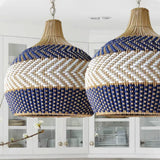Load image into Gallery viewer, Handwoven Blue White Rattan Pendant Light Design Trends
