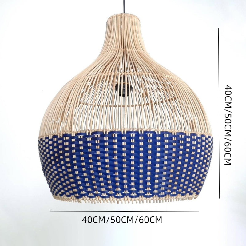 Classic Blue Rattan Pendant Light Woven Lampshade