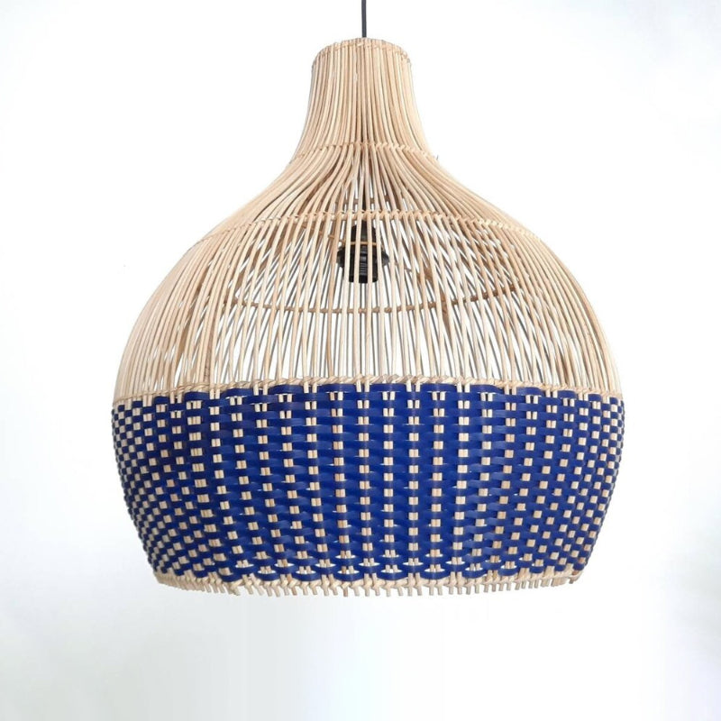 Classic Blue Rattan Pendant Light Woven Lampshade