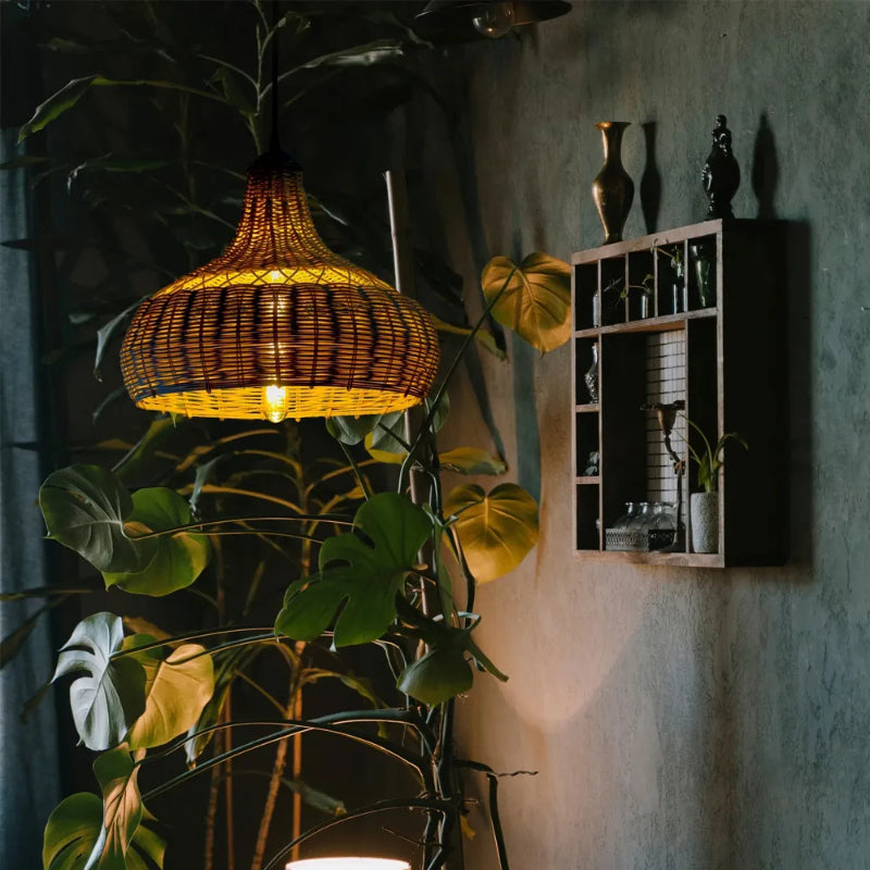Rattan Patio Pendant Light Bohemian Lampshade