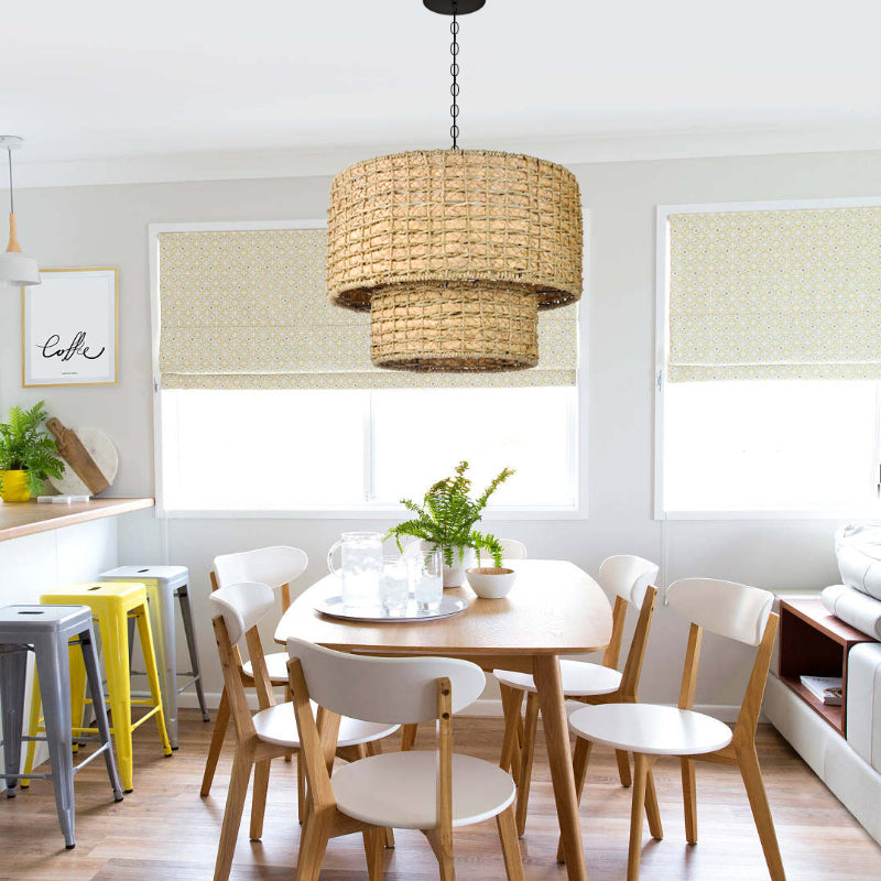 Natural Rattan Drum Hanging Pendant Light