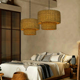 Load image into Gallery viewer, Natural Rattan Drum Hanging Pendant Light
