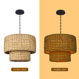 Load image into Gallery viewer, Natural Rattan Drum Hanging Pendant Light