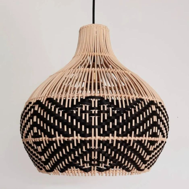 Black Pattern Vintage Handwoven Rattan Pendant Light