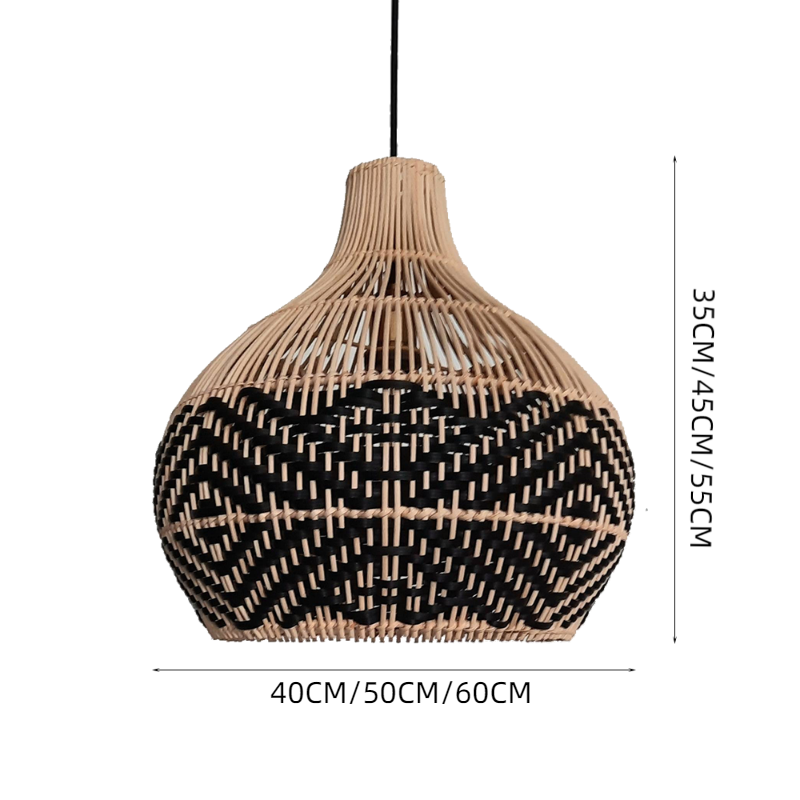 Black Pattern Vintage Handwoven Rattan Pendant Light