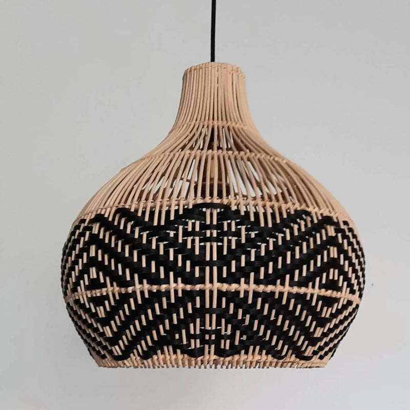 Black Pattern Vintage Handwoven Rattan Pendant Light