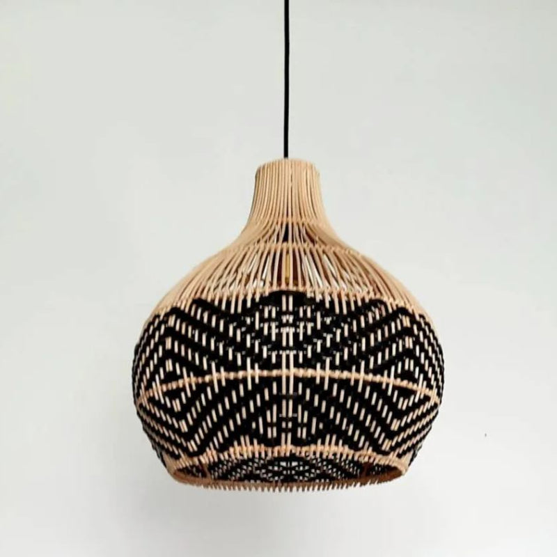 Black Pattern Vintage Handwoven Rattan Pendant Light
