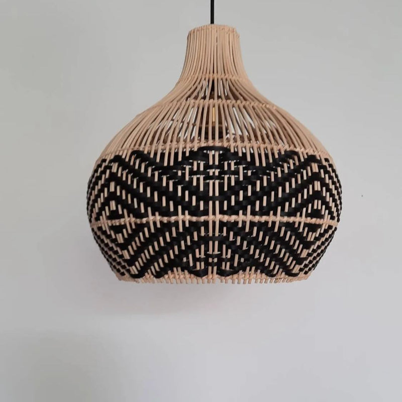 Black Pattern Vintage Handwoven Rattan Pendant Light