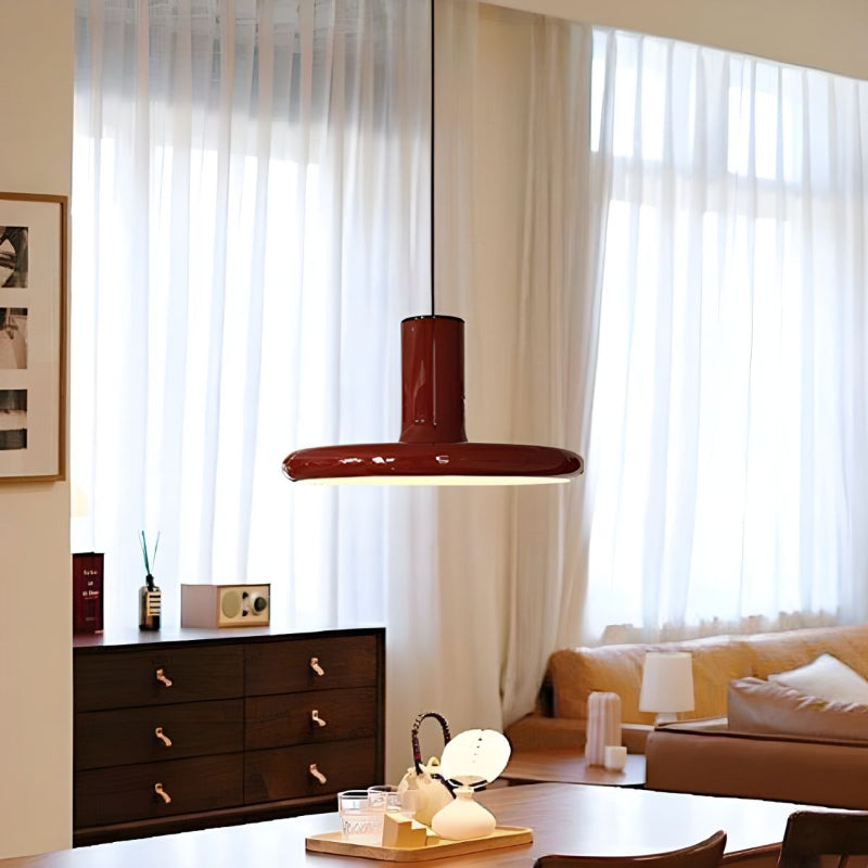 Vintage Red Metal Saucer Pendant Light