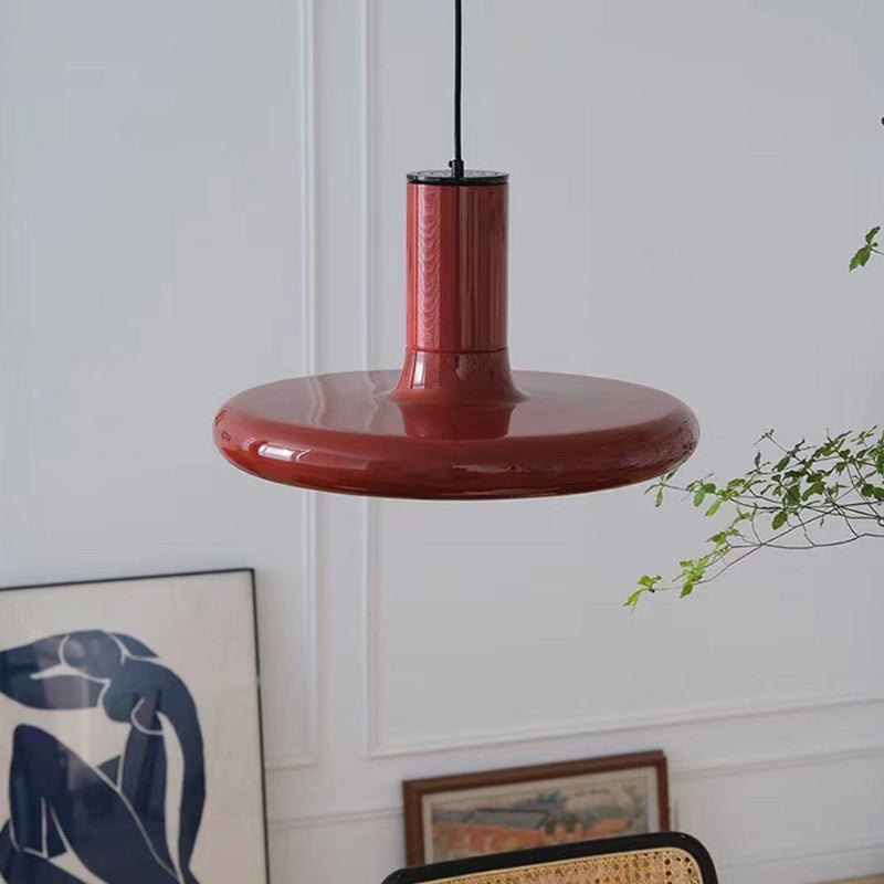 Vintage Red Metal Saucer Pendant Light