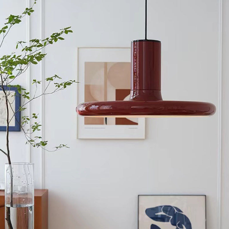 Vintage Red Metal Saucer Pendant Light