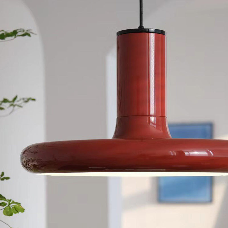 Vintage Red Metal Saucer Pendant Light