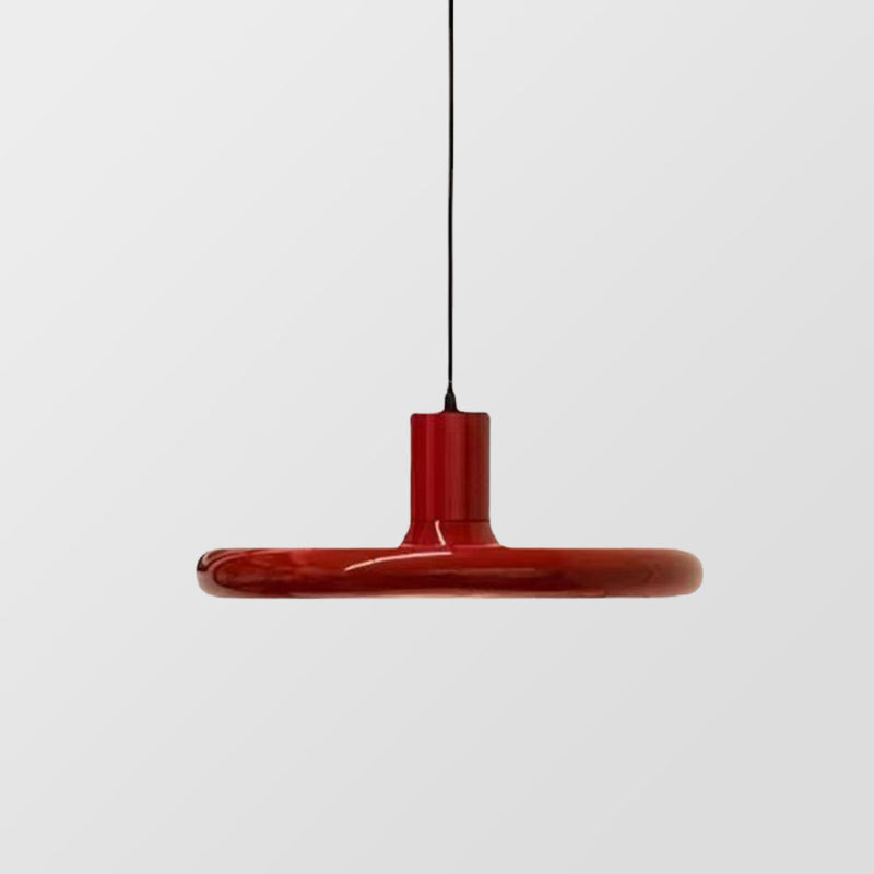 Vintage Red Metal Saucer Pendant Light