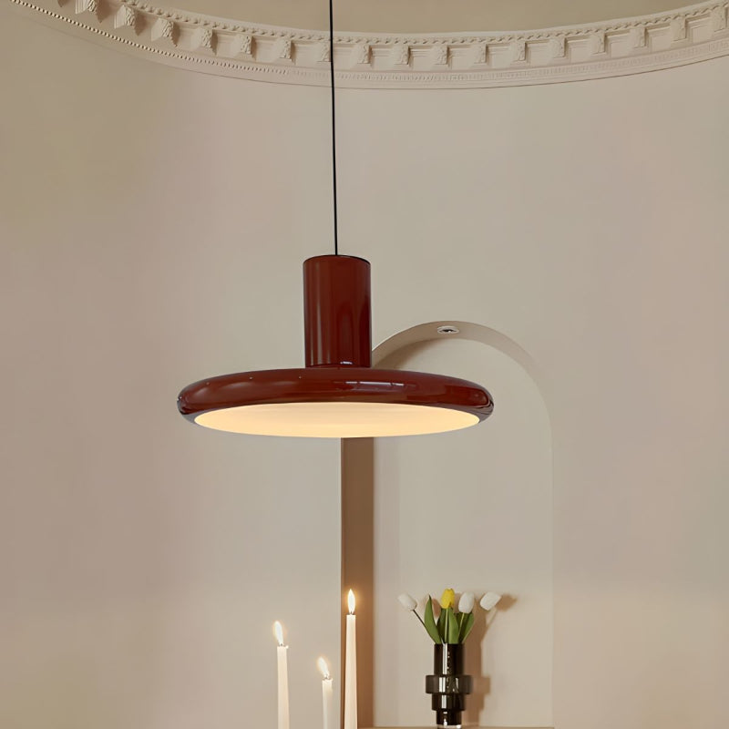 Vintage Red Metal Saucer Pendant Light