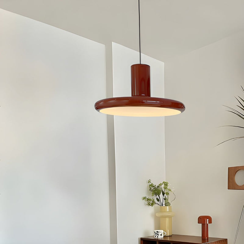 Vintage Red Metal Saucer Pendant Light