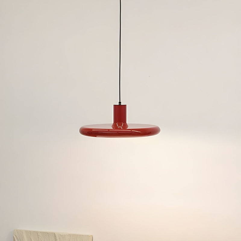 Vintage Red Metal Saucer Pendant Light