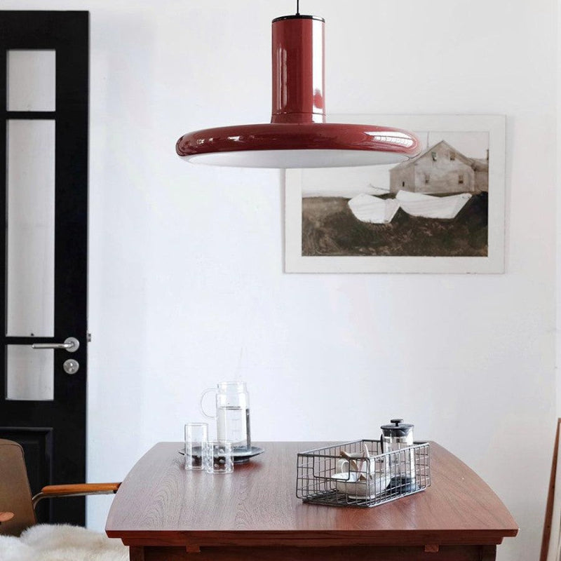 Vintage Red Metal Saucer Pendant Light