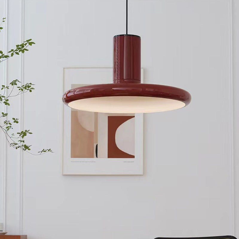 Vintage Red Metal Saucer Pendant Light