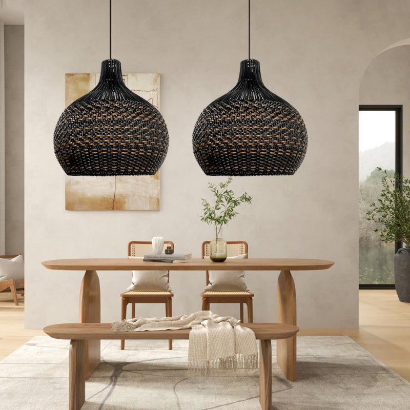 Black Rattan Large Pendant Light For Kitchen Island