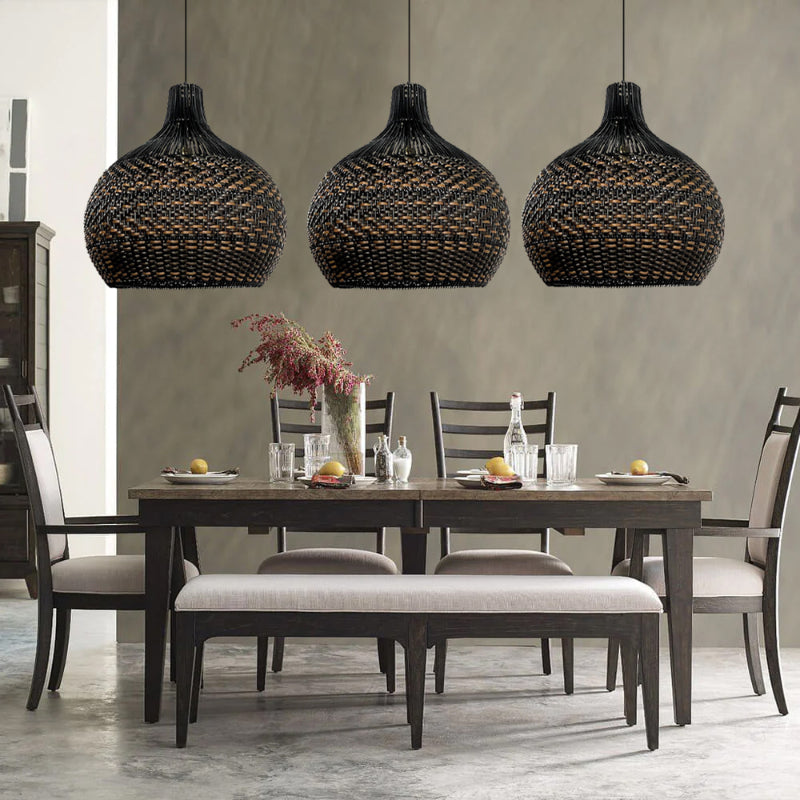 Black Rattan Large Pendant Light For Kitchen Island