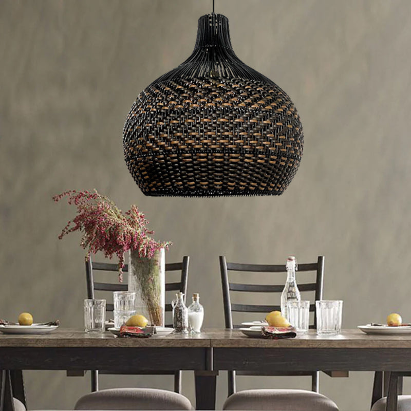 Black Rattan Large Pendant Light For Kitchen Island
