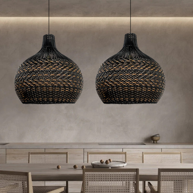 Black Rattan Large Pendant Light For Kitchen Island