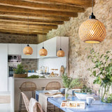 Load image into Gallery viewer, Minimal Bamboo Woven Kitchen Island Hanging Lamp