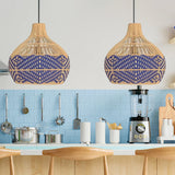 Load image into Gallery viewer, Rattan Pendant Light Handmade Blue Hanging Wicker Lamp Shade