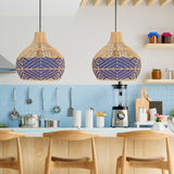 Load image into Gallery viewer, Rattan Pendant Light Handmade Blue Hanging Wicker Lamp Shade