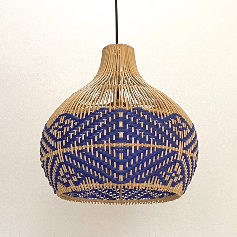 Rattan Pendant Light Handmade Blue Hanging Wicker Lamp Shade