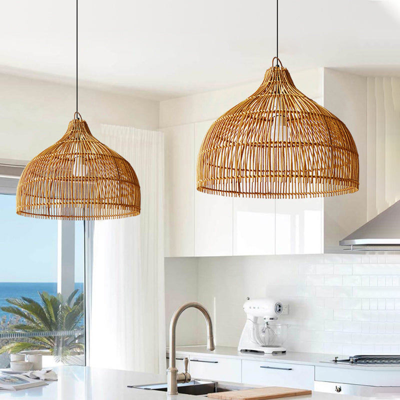 Simple Hand-woven Rattan Pendant Light Dining Room Kitchen Hanging Lamp