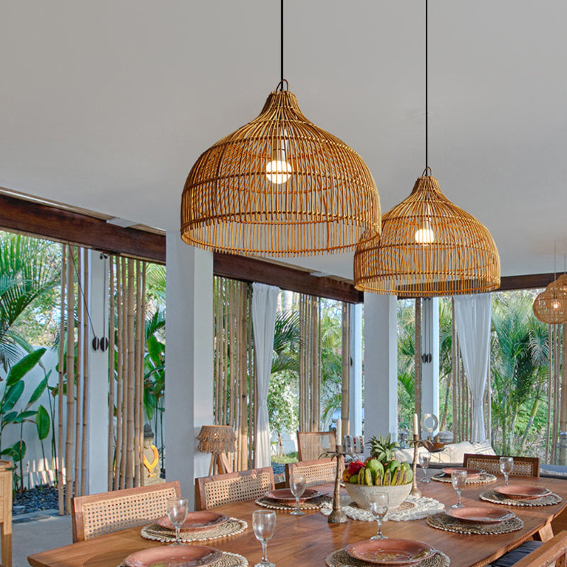 Simple Hand-woven Rattan Pendant Light Dining Room Kitchen Hanging Lamp