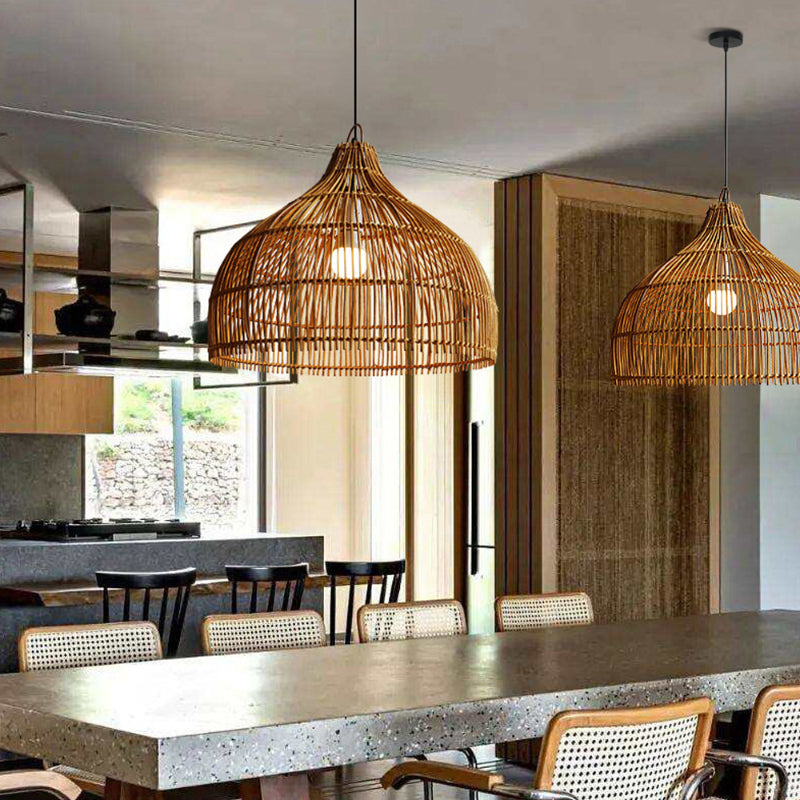 Simple Hand-woven Rattan Pendant Light Dining Room Kitchen Hanging Lamp
