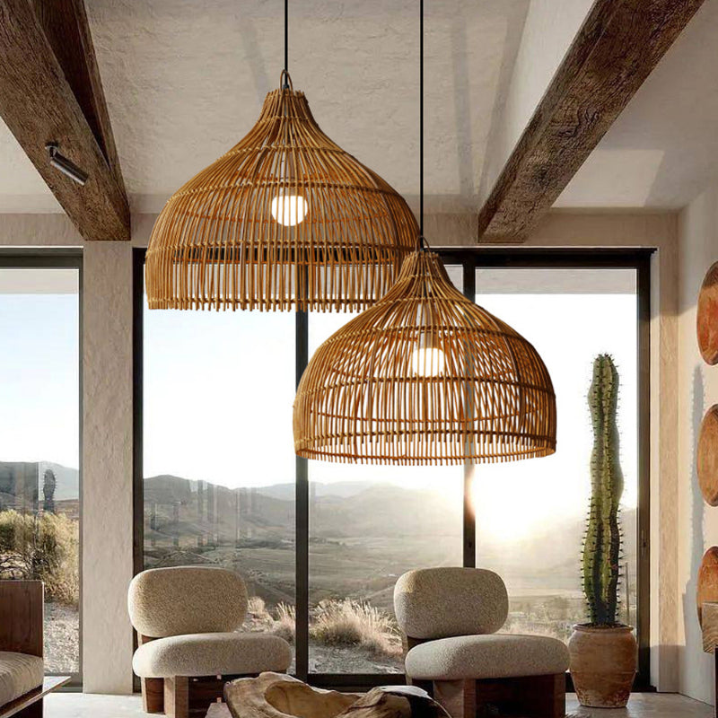Simple Hand-woven Rattan Pendant Light Dining Room Kitchen Hanging Lamp