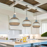 Load image into Gallery viewer, Handwoven Blue Rattan Pendant Light