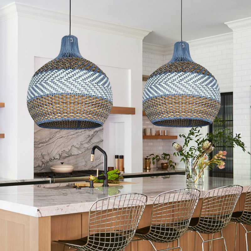 Handwoven Blue Rattan Pendant Light