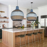 Load image into Gallery viewer, Handwoven Blue Rattan Pendant Light