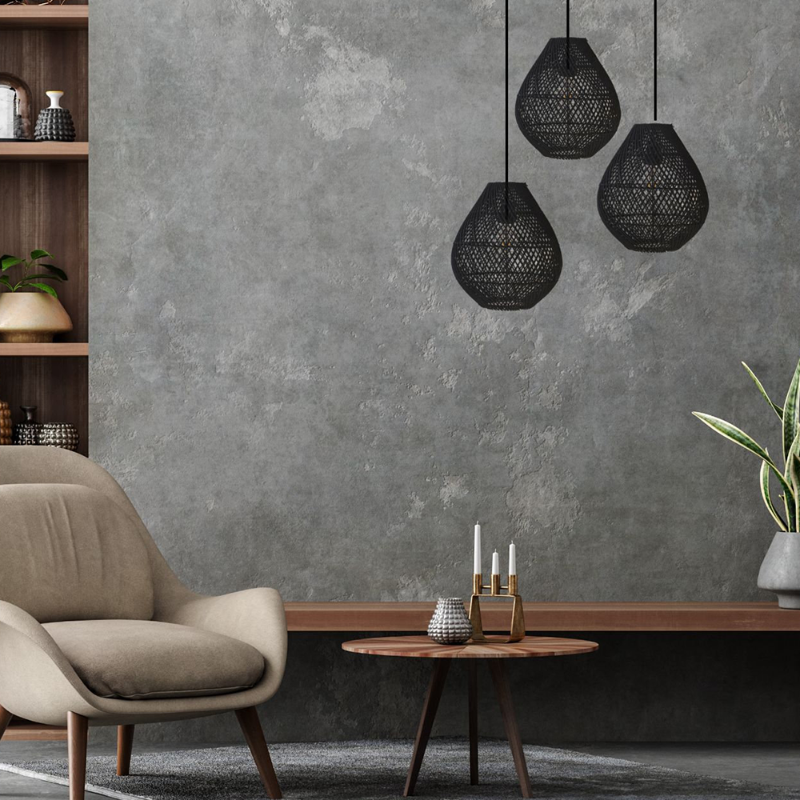 Classic Farmhouse Black Rattan Handwoven Pendant Light