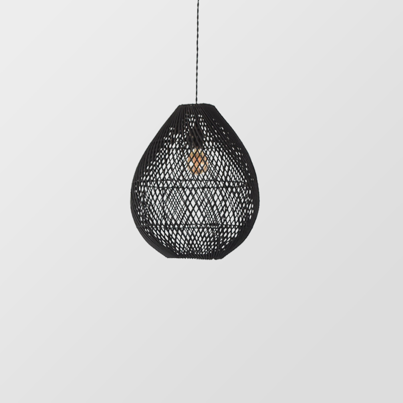 Classic Farmhouse Black Rattan Handwoven Pendant Light