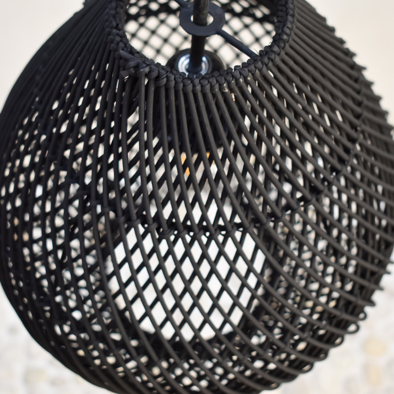 Classic Farmhouse Black Rattan Handwoven Pendant Light