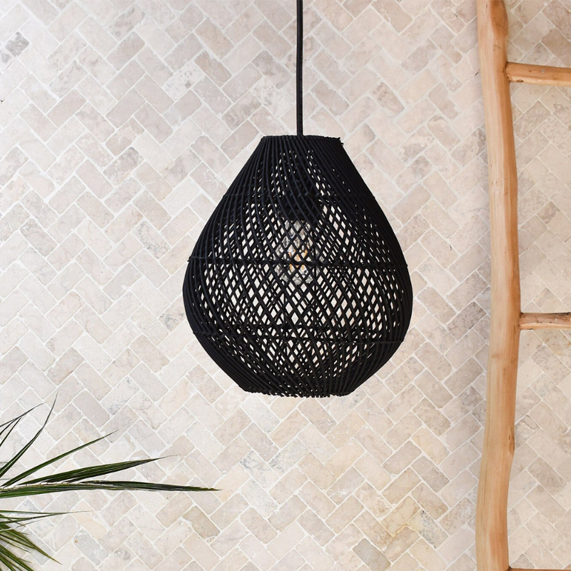 Classic Farmhouse Black Rattan Handwoven Pendant Light